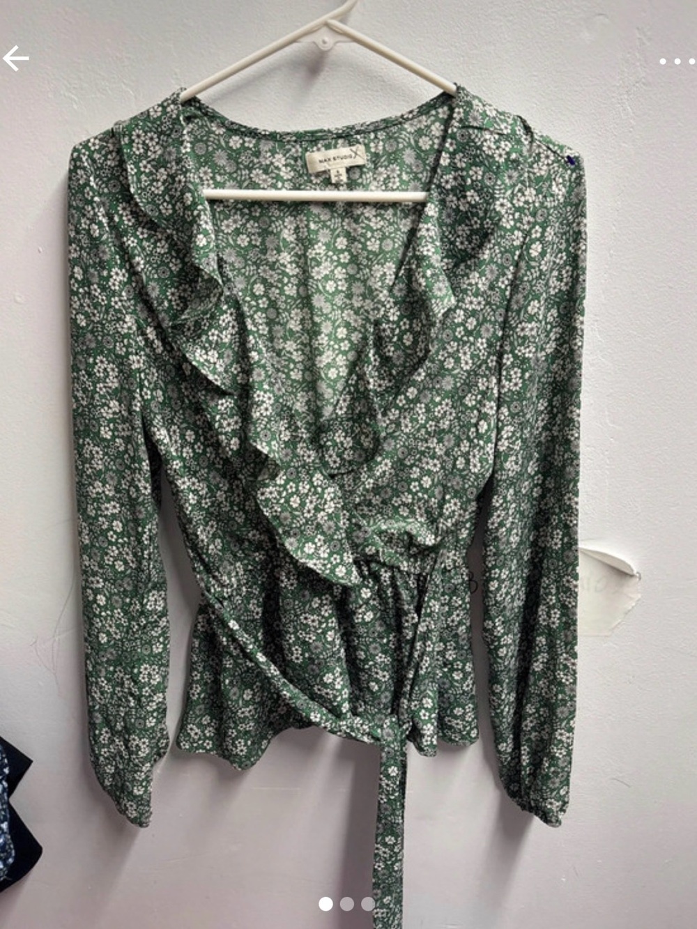 Green Floral Tie-Waist Women's Blouse